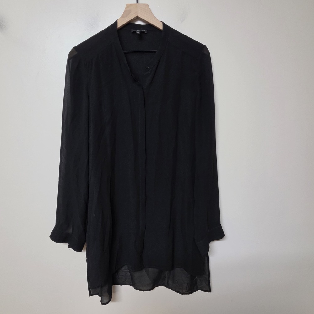 Eileen Fisher Women's Black Long Silk Button-Up Shirt Top Size M Minimalist